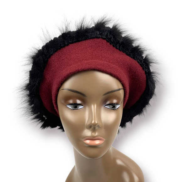 ❌SOLD❌1960's wool beret with mohair and fox fur trim - Picture 4 of 12
